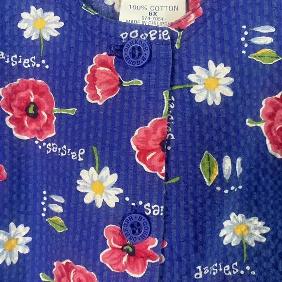 Vintage Oshkosh Poppies Daisies Daisy Dress Blue Red Cotton 6x